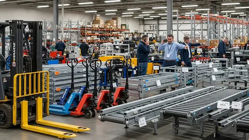 Clients browse surplus material handling equipment.
