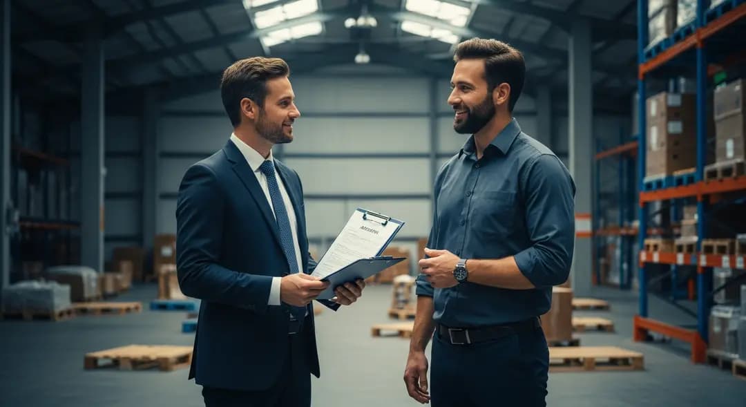 Banker visits warehouse manager.