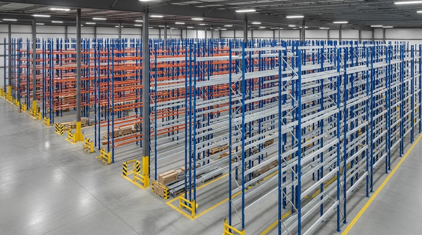 CAD drawing of a warehouse pallet racking layout.