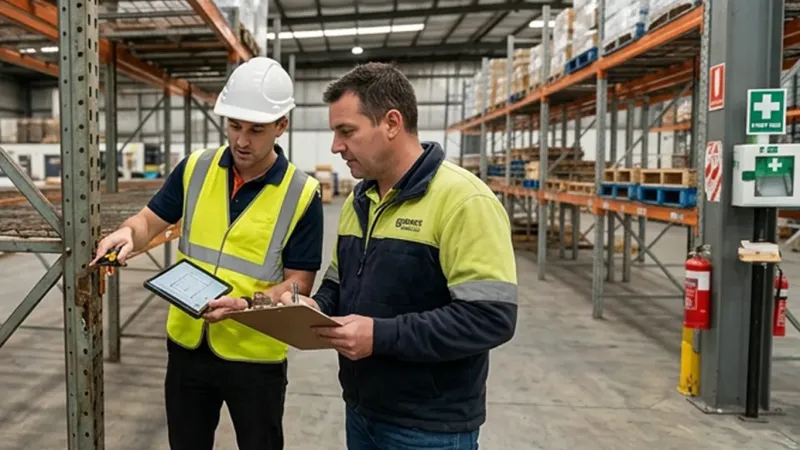 Pallet Rack Trade-ins (inspector points out rack damage) in Cincinnati, OH