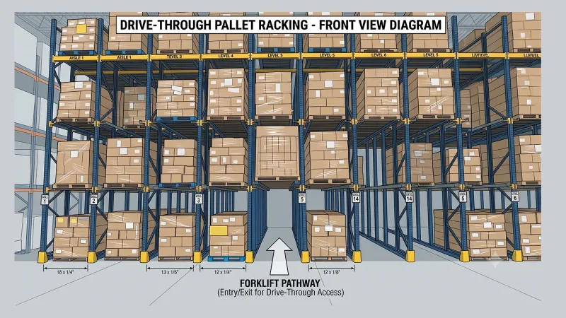 Drive-Through Pallet Racking (front view diagram) in Conroe, TX