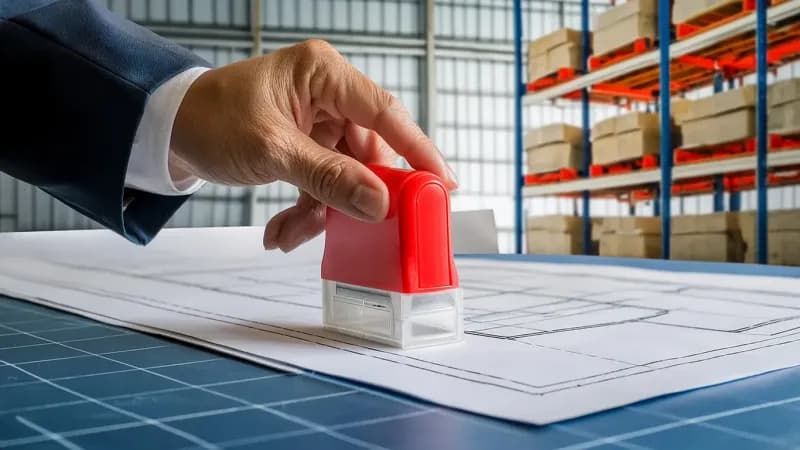 High Pile Permits (inspector stamps drawing close up) in Midland, TX