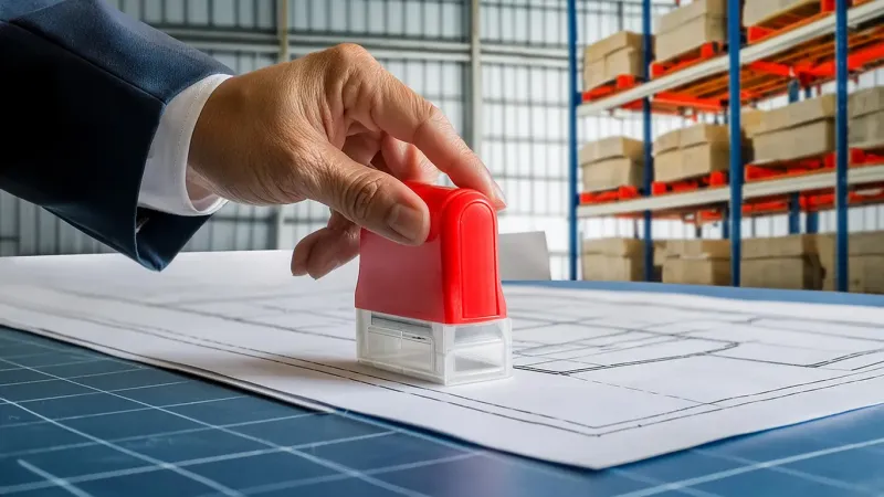 High Pile Permits (inspector stamps drawing close up) in Pearland, TX