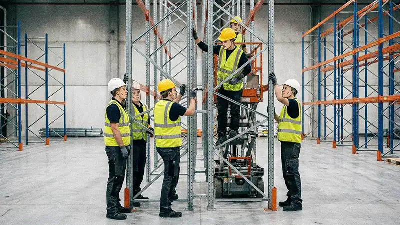 Warehouse racking being installed