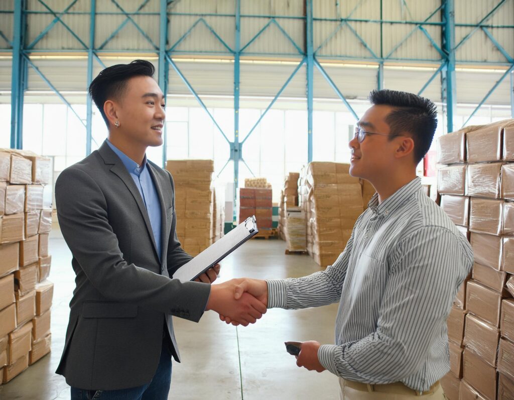 businessman shakes hand with wdracks.com salesman