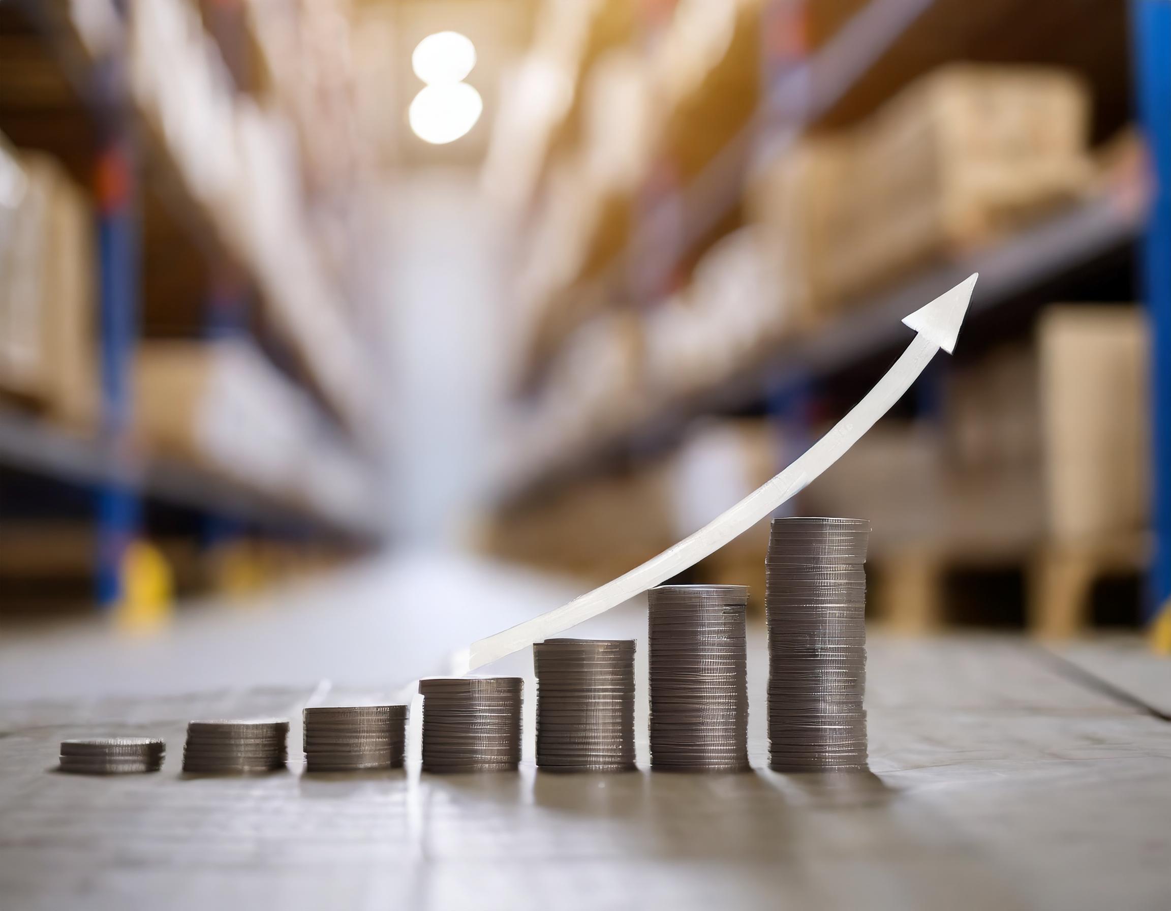 growing stack of coins on warehouse floor