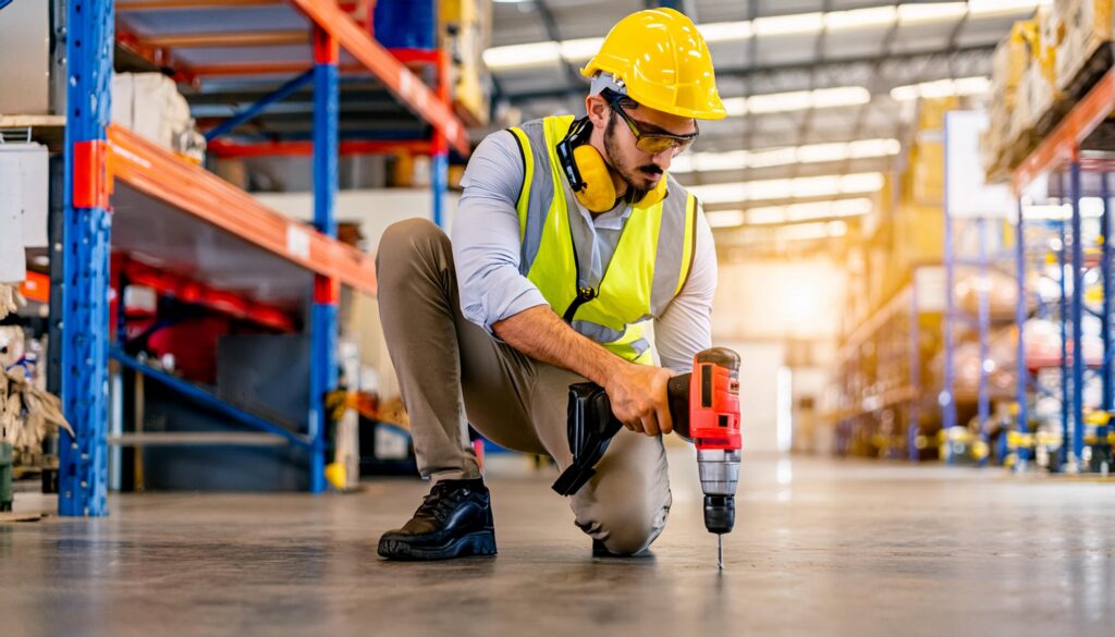 wdracks.com installation crew drilling warehouse floor